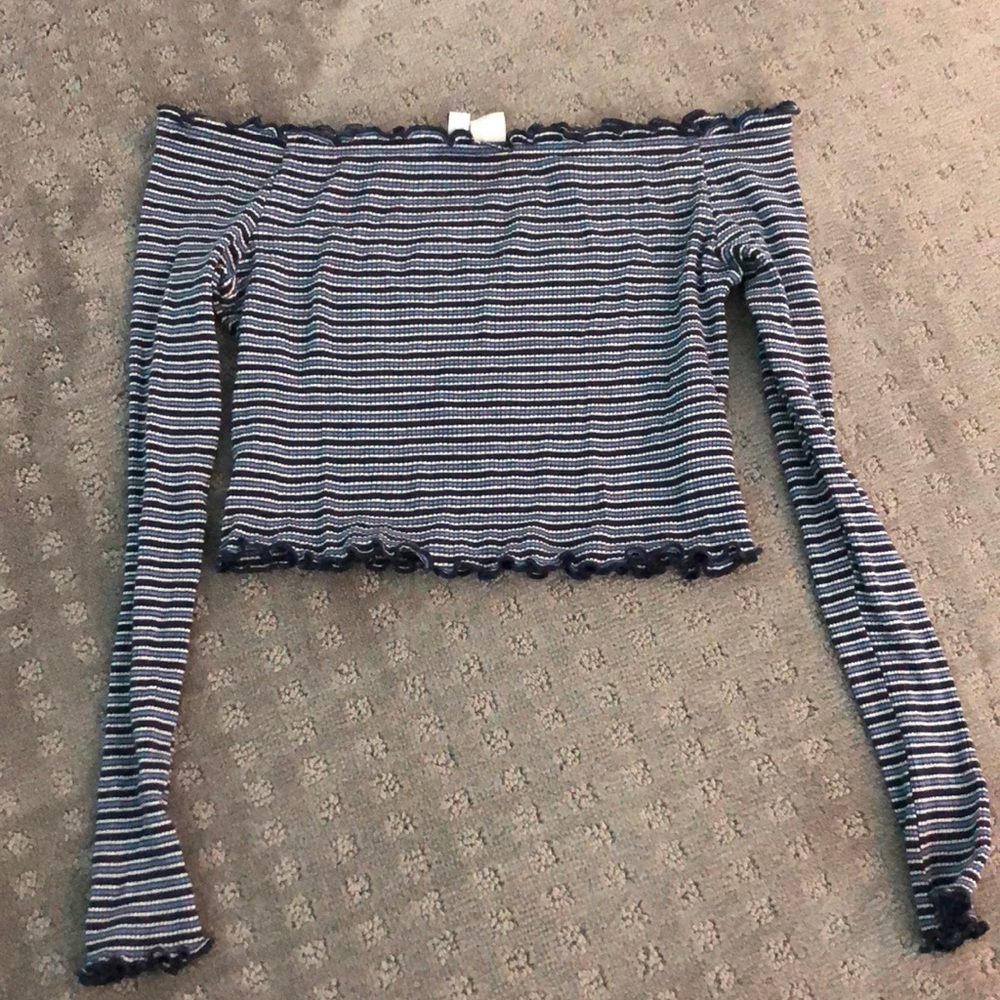 H&M off the shoulder blue striped top